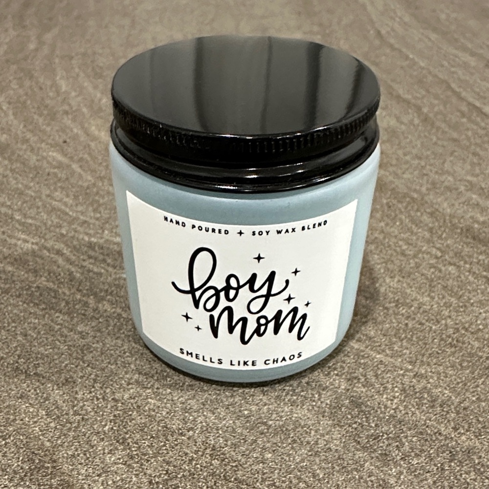 2 for $15 Boy Mom Scented Candle - Light Blue Jar with Black Lid
